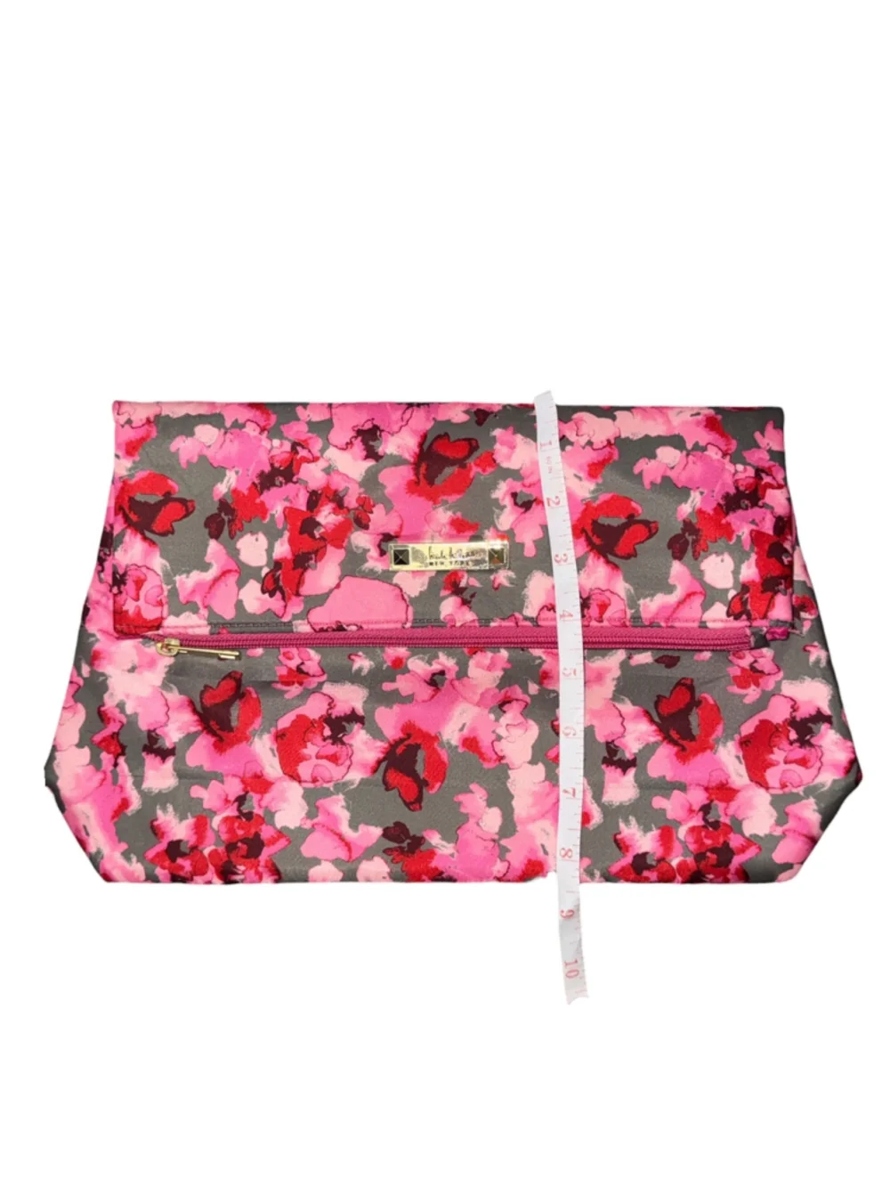 Nicole Miller New York Pink Floral Foldover Clutch Purse Cosmetic Bag